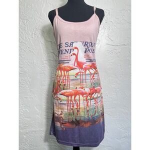 Breeke Saturday Evening Post Flamingo Graphic Midi Dress Size M